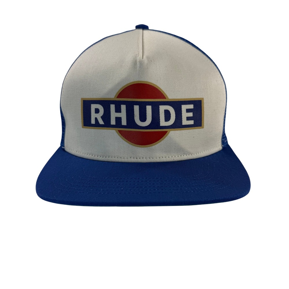 Rhude Trucker Hat Blue White Logo Graphic Mesh Snapback Cap Made in USA